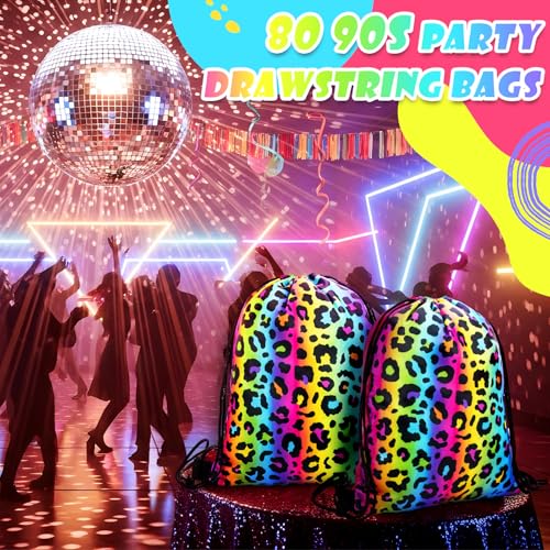 Yiyiring 16 Pcs Cheetah Drawstring Bags, Neon Leopard Gift Drawstring bags cheetah party favors decor for Theme Birthday Party Supplies (Neon Leopard) - style: Neon Leopard