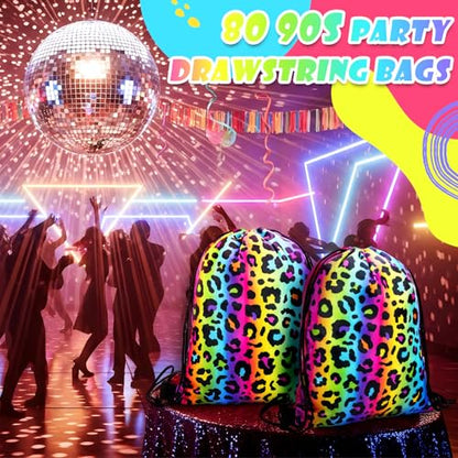 Yiyiring 16 Pcs Cheetah Drawstring Bags, Neon Leopard Gift Drawstring bags cheetah party favors decor for Theme Birthday Party Supplies (Neon Leopard) - style: Neon Leopard
