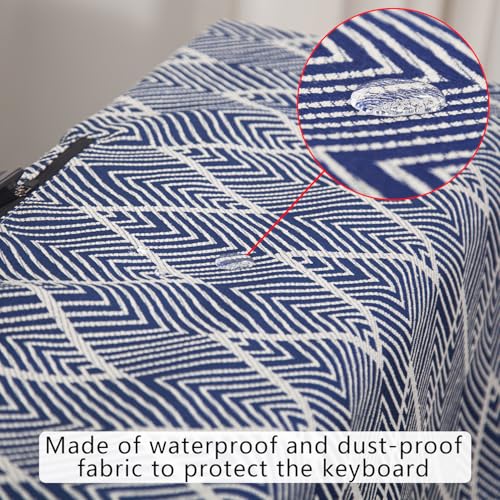 Waterproof Keyboard Cover - Soft Thick & Durable - Geometric Pattern - Universal Fit for 61/76/88-Key Digital Piano Keyboards - Stylish Home/Studio Protector, Adjustable Side Zippers - color: Navy Blue And White