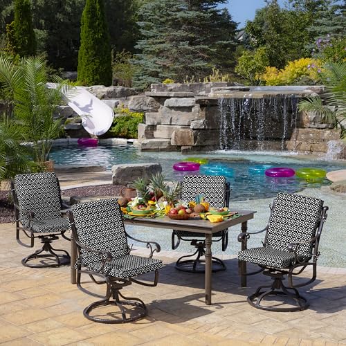 Arden Outdoor Midback Chair Cushion, 18 x 16.5, Rain-Proof, Fade Resistant Black Demi Tile - color: Black Demi Tile