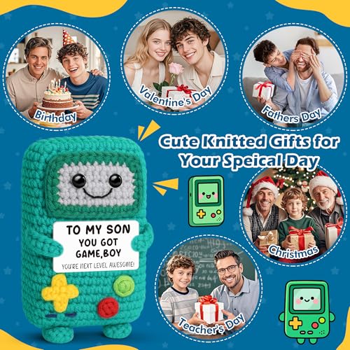 Busy Gaming Life Son Gifts from Mom Dad, Birthday Graduation Gifts for Son, Gamer Gift for Son in Law Bonus Son, Positive Handmade Crochet Gift - style: Son
