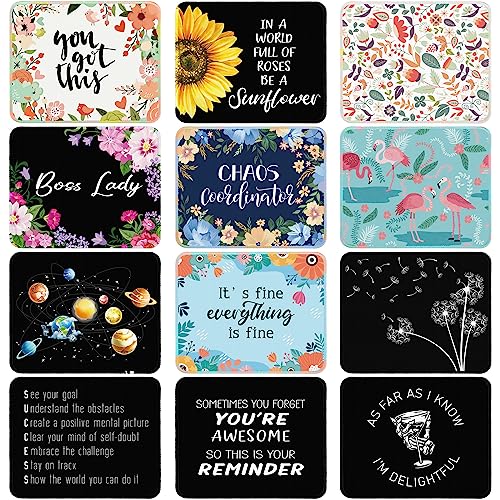 Kanayu 12 Pcs Inspirational Mouse Pad Bulk Fun Floral Mouse Pad with Motivational Quotes Square Non Slip Rubber Mousepad for Desk Office Home Laptop Computer