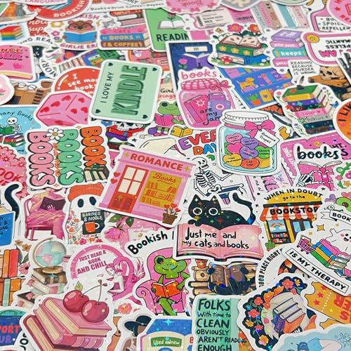 200 PCS Romance Book Stickers for Kindle, Holographic Bookish Sticker Pack Reading Glitter Vinyl Decals for Laptop Water Bottles Journal Scrapbook Waterproof