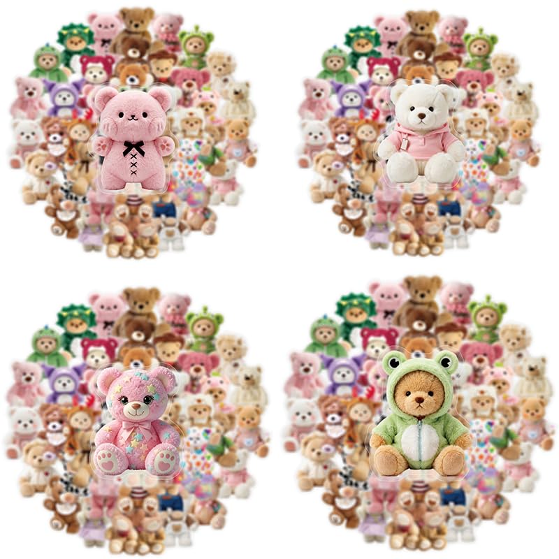 50 PCS Cute Bear Stickers Kawaii for Scrapbooking, Aesthetic Bear Vinyl Decals for Journaling Planner, Waterproof Cartoon Bear Stickers for Laptop Water Bottle Phone DIY Crafts - style: A5