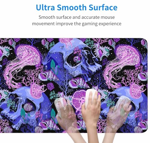 Mouse Pad Gaming, Large XXL Mouse Pads, Non-Slip Rubber Base Mousepad, Keyboard Mouse Mat Desk Pad with Stitched Edges, 31.5x11.8 inch Bright Psychedelic Skulls - color: Bright Psychedelic Skulls, size: 31.5L x 11.8W inches
