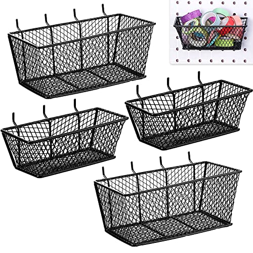 Sieral 4 Pcs Black Pegboard Baskets Metal Wire Shelf Baskets Peg Board Organizer Accessories Wall Mount Organizer Attachments for Garage Workbench Various Tool Accessories, 2 Sizes (Small, Medium) - color: Black, size: Small, Medium