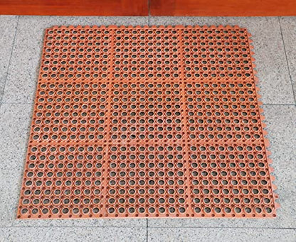 New Star 1 pc Heavy Duty Red 36x36 inch Interlocking Restaurant / Bar Grease Resistant Rubber Floor Mat - size: 36"L x 36"W x 0.375"Th