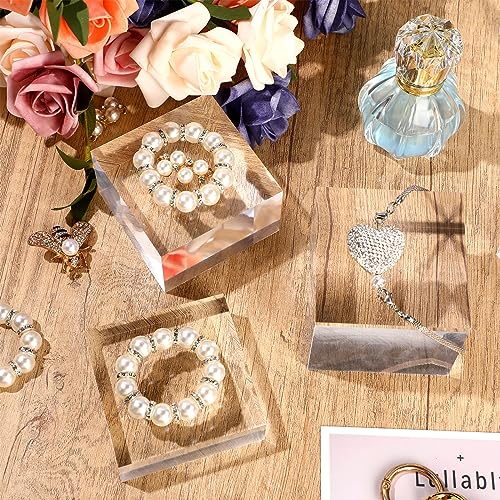 Geelin 9 Pcs Acrylic Risers Stand Display Block Decor Riser 3 Size Decor Clear Polished Cube Solid Pedestal Stand for Jewelry Perfume Photography Collection Food Doll Wedding High Density (Square) - style: Square