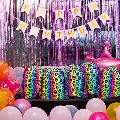 Yiyiring 16 Pcs Cheetah Drawstring Bags, Neon Leopard Gift Drawstring bags cheetah party favors decor for Theme Birthday Party Supplies (Neon Leopard) - style: Neon Leopard