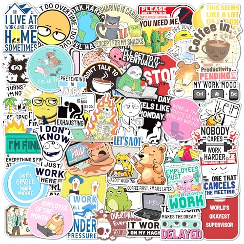 200PCS Funny Work Stickers for Adults, Work Meme Stickers for Laptop Phone Water Bottle Hard Hat, Waterproof Office Humor Vinyl Decals for Coworkers