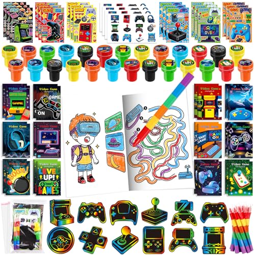 BenLouis 84 Pcs Video Game Party Favors Video Game Coloring Books Bulk for Kids Classroom Neon Birthday Gift Party Candy Goodie Bag Fillers Game Level Up Gift Decor Pinata Prize Activity Supplies