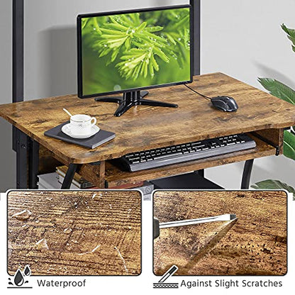 Yaheetech 3 Tiers Rolling Computer Desk with Keyboard Tray and Printer Shelf for Home Office, Mobile Computer Desk for Small Space, Retro Computer Table Compact PC Laptop Workstation, Rustic Brown - color: Rustic Brown