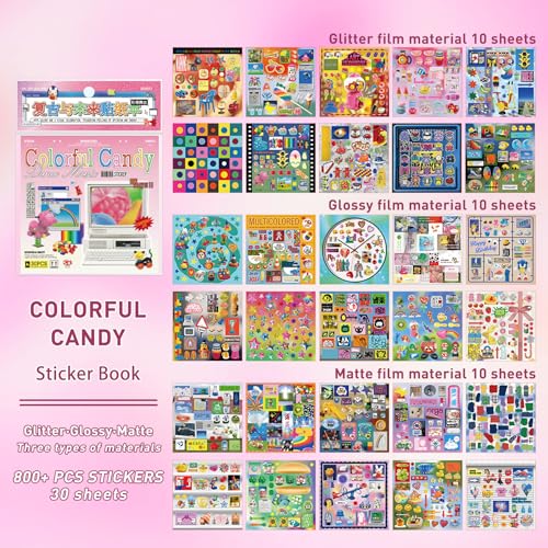 30 Sheets DIY Sticker Book for Junk Journal Supplies, Cyberpunk Retro Futuristic Scrapbook Stickers with Glitter Glossy Matte Foil, 125x125mm Pink for Scrapbooking Journaling - color: Pink Retro-futuristic