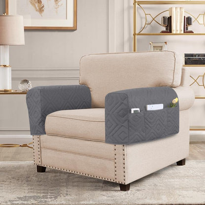 H.VERSAILTEX Armrest Covers for Sofa Water Resistant Couch Arm Covers Remote Control Holder Sofa Armrest Organizer for Magazine, Tablet, Phone, iPad(Set of 2, Gray/Beige) - color: Double Diamond-gray/Beige