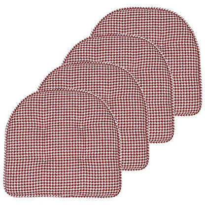 Sweet Home Collection Chair Cushion Memory Foam Pads Tufted Slip Non Skid Rubber Back U-Shaped 17" x 16" Seat Cover, 4 Count (Pack of 1), Houndsooth Red - color: Houndsooth Red, size: 4 Pack, style: Foam Pads