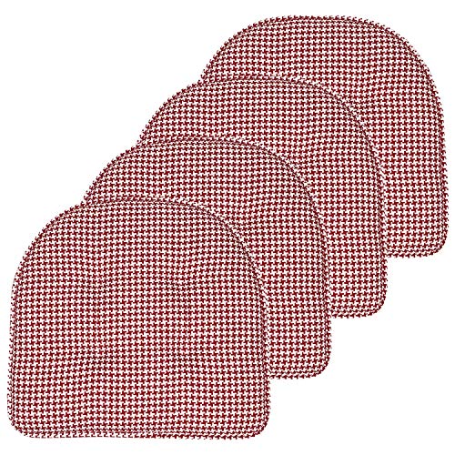 Sweet Home Collection Chair Cushion Memory Foam Pads Tufted Slip Non Skid Rubber Back U-Shaped 17" x 16" Seat Cover, 4 Count (Pack of 1), Houndsooth Red - color: Houndsooth Red, size: 4 Pack, style: Foam Pads