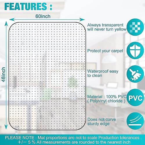 Office Chair Mat for Carpets, 48"x 60" Heavy Duty Clear Plastic Floor Protector, Non-Slip Computer Desk Chair Mat for Low Pile Carpeted Floors, Smooth Rolling Carpet Chair Mat for Home Office - size: 48" x 60"