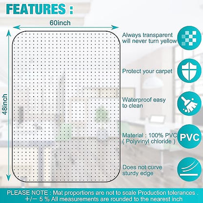 Office Chair Mat for Carpets, 48"x 60" Heavy Duty Clear Plastic Floor Protector, Non-Slip Computer Desk Chair Mat for Low Pile Carpeted Floors, Smooth Rolling Carpet Chair Mat for Home Office - size: 48" x 60"