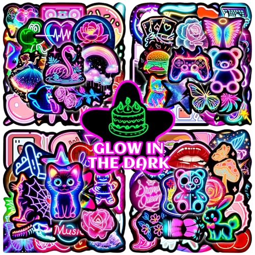 120 Pcs Glow in The Dark Cool Neon Stickers for Water Bottle, Waterproof Vinyl Laptop Decals, Teens Adults Phone Case Skateboard Luggage Cup Guitar Decor - color: Luminescent-446ksxx-227kscp