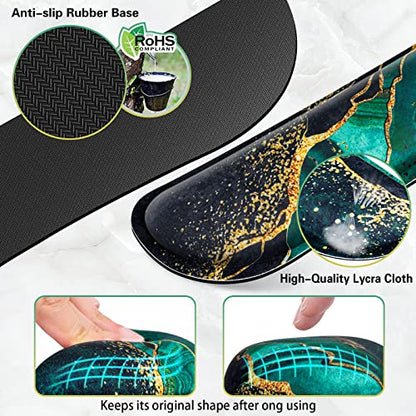 Canjoy Gaming Mouse Pad Set, 4-in-1 XXL Large Mouse Pad + Keyboard Wrist Rest Support+ Coaster, (35.4×15.7 in) Extended Desk Pad Memory Foam Non-Slip Desk Mat for Home Office - color: Dark Green Gold Marble