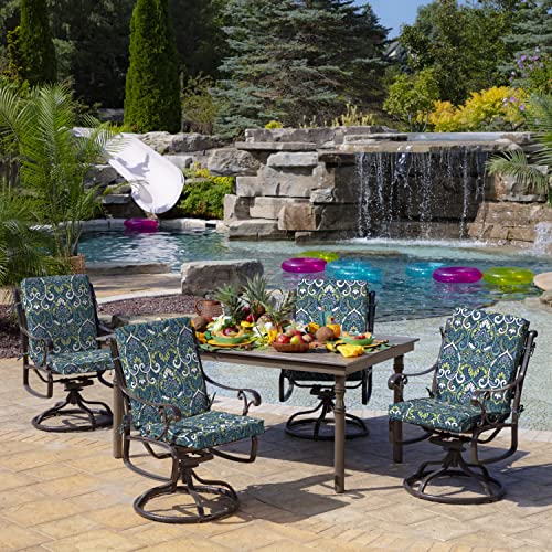 Arden Outdoor Midback Chair Cushion, 18 x 16.5, Water Repellent, Fade Resistant 18 x 16.5, Sapphire Aurora Blue Damask - color: Sapphire Aurora Blue Damask