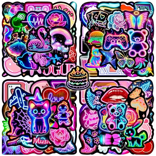 120 Pcs Cool Neon Stickers for Water Bottle, Waterproof Vinyl Laptop Decals, Teens Adults Phone Case Skateboard Luggage Cup Guitar Decor - color: Non-luminescent-446ksxx-227kscp