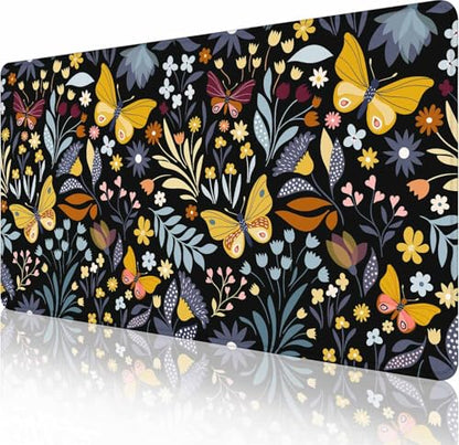 Mouse Pad Gaming, Large Mouse Pads for Desk, Keyboard Mouse Mat Desk Pad, Non-Slip Rubber Base with Stitched Edges Mousepad, 31.5x15.7in Butterflies and Flowers - color: Butterflies and Flowers, size: 31.5L x 15.7W inches