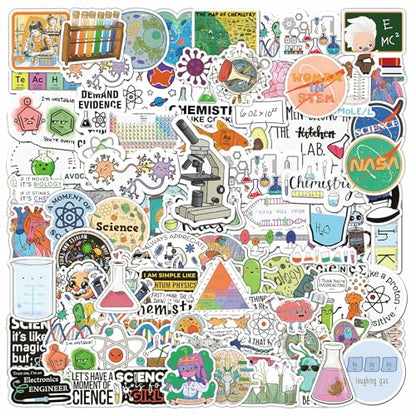 105PCS Sciences Stickers, Vinyl Waterproof Physics, Chemistry, Biology Experiment Natural Stickers Pack for Water Bottle, Helmet,Journaling, Laptop, Phone, Student Science Laboratory Equipment Decals - color: Sciences Stickers