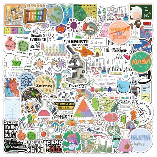 105PCS Sciences Stickers, Vinyl Waterproof Physics, Chemistry, Biology Experiment Natural Stickers Pack for Water Bottle, Helmet,Journaling, Laptop, Phone, Student Science Laboratory Equipment Decals - color: Sciences Stickers