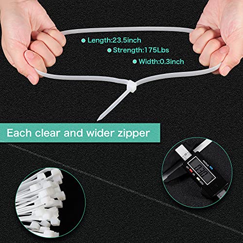 Shappy 24 Inch 50 Pcs Zip Ties Heavy Duty Strong Large Cable Wire Ties Zip Industrial Sturdy Wire, Awnings Tying Branches Bundling of Crops Fixed Water Pipes (White) - color: White, size: 24 inch