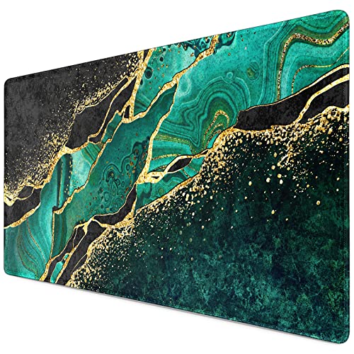 Canjoy Gaming Mouse Pad, Large Extended Mouse Pad Big Computer Mousepad for Home Office Gaming Work 31.5x15.7inch - color: Dark Green Gold Marble
