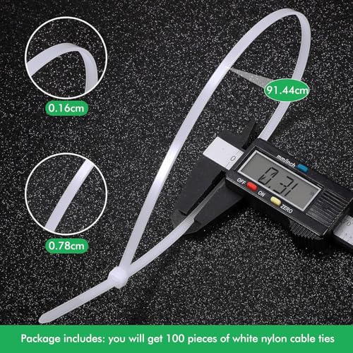 Nuanchu 100 Pcs 36 Inch White Zip Ties Heavy Duty Cable Ties for Indoor and Outdoor Binding Fences, Awnings Tying, Branches Bundling of Crops - color: White, size: 36 Inch