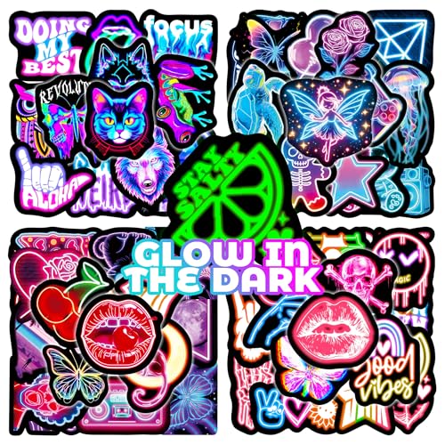 140 Pcs Glow in The Dark Neon Stickers for Water Bottle, Waterproof Vinyl Laptop Decals, Teens Adults Phone Case Skateboard Luggage Scrapbook Mug DIY Decor - color: Luminescent-446ksxx-318ksxx
