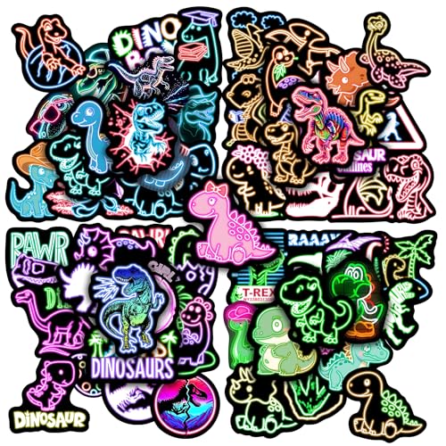 Neon Dinosaur Water Bottle Stickers for Kids，70 Pcs Dino Waterproof Vinyl Laptop Decals, Teens Girls Boys Adults Phone Case Skateboard Luggage Decor - color: Non-luminescent-445ksxx