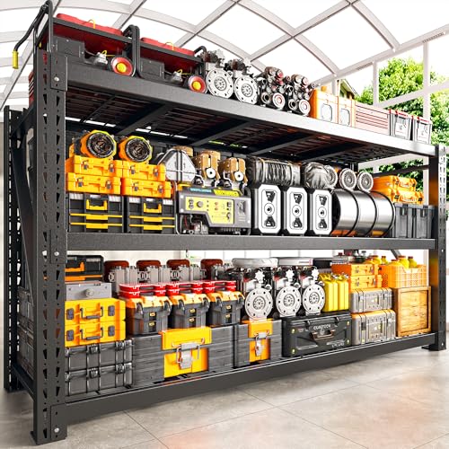 Bepatio 77" W Garage Shelving Storage Shelves, 3 Tier Metal Shelving Unit Heavy Duty for Storage, Adjustable Black Shelves for Commercial, Industrials, Garage, Basement, 6600lbs,77.2" W*23.7" D*66.2”H - size: 77.2"W x 23.7"D x 66.2"H, 3-Tier