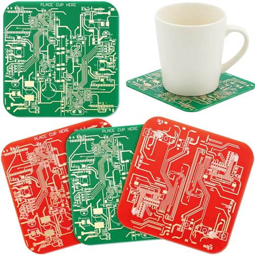 Nuenen 4 Pcs Circuit Board Coasters for Drinks PCB Coasters Immersion Gold Circuit Board PCB Design Engineer It Gift for Party Bar Office Geek Nerd Engineer Dad Gift Men(Classic Style,Red,Green) - color: Red,green, size: Classic Style