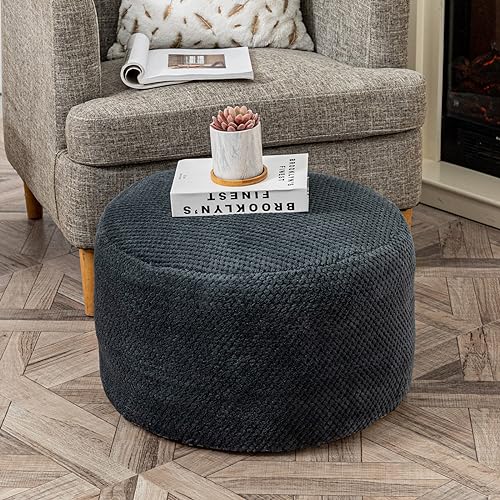 Asuprui Pouf Ottoman Unstuffed Ottoman Foot Rest No Filler Soft Foot Stool 20x20x12 Inches Fuzzy Chair Floor Pouf Chair with Storage for Living Room Bedroom Dark Gray - color: Dark Gray