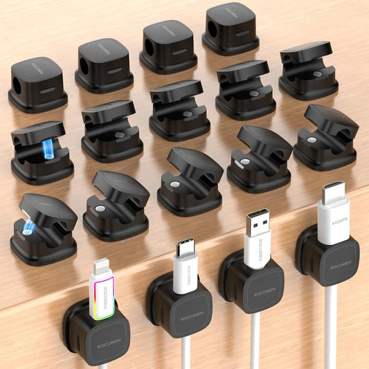18 Pack Cable Management Cord Organizer,Magnetic Cable Clips-1s Lock,Rocoren Desk Adhesive Cord Cable Clip Wire Holder Keeper for Phone Charger Wire,Nightstand,Car,Office,Desktop Accessory,Black - color: 18-Black