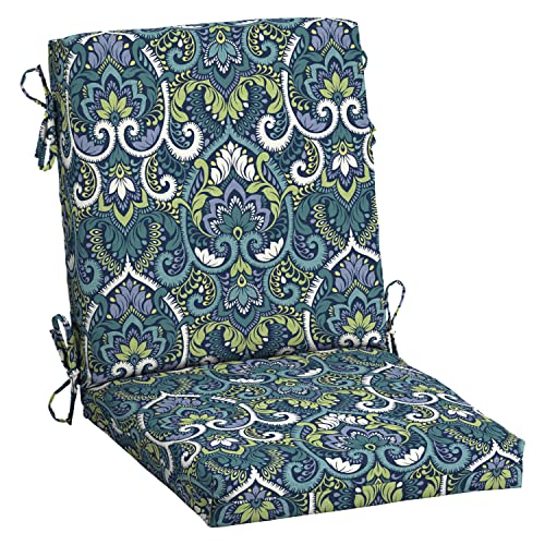 Arden Outdoor Midback Chair Cushion, 18 x 16.5, Water Repellent, Fade Resistant 18 x 16.5, Sapphire Aurora Blue Damask - color: Sapphire Aurora Blue Damask