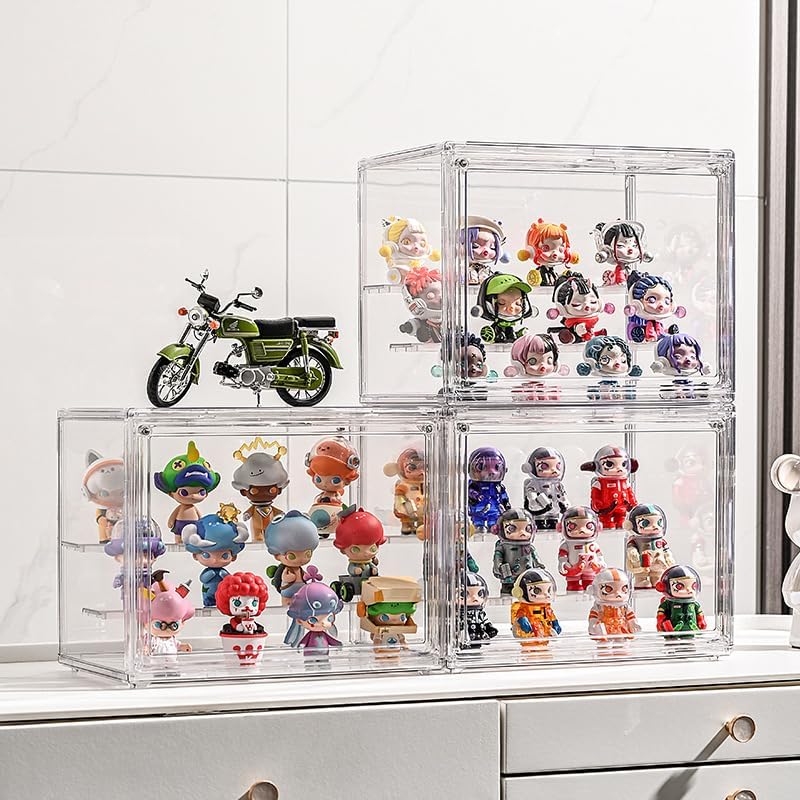 BOHOIDEE 3 Tiers Clear Display Case with Lights, Acrylic Storage Organizers Box with Magnetic Door, Acrylic Dustproof Showcase for Collectibles Action Figure - size: Tabletop Medium+Light