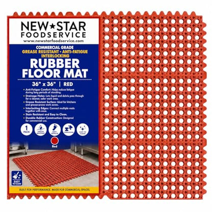 New Star 1 pc Heavy Duty Red 36x36 inch Interlocking Restaurant / Bar Grease Resistant Rubber Floor Mat - size: 36"L x 36"W x 0.375"Th