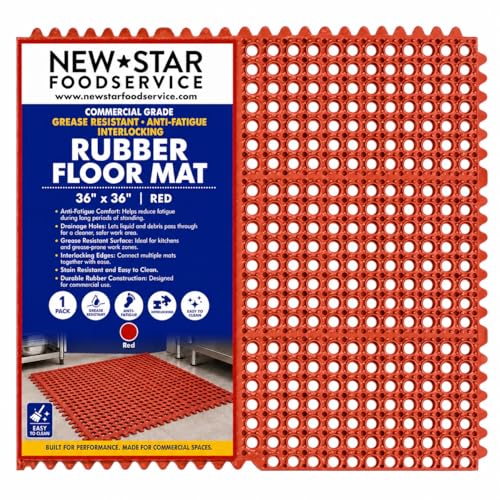 New Star 1 pc Heavy Duty Red 36x36 inch Interlocking Restaurant / Bar Grease Resistant Rubber Floor Mat - size: 36"L x 36"W x 0.375"Th