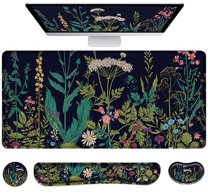 LATEEFAH Desk Mat, Mouse Pad with Wrist Rest, 4-in-1 Large Mouse Pads for Desk, Ergonomic Mouse Pad and Keyboard Wrist Rest Gaming Keyboard Mat for Office, Home - color: 4Pcs-Weeds