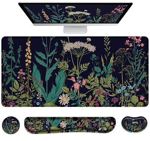 LATEEFAH Desk Mat, Mouse Pad with Wrist Rest, 4-in-1 Large Mouse Pads for Desk, Ergonomic Mouse Pad and Keyboard Wrist Rest Gaming Keyboard Mat for Office, Home - color: 4Pcs-Weeds