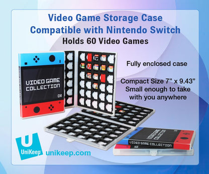 UniKeep Game Case for Nintendo Switch Cartridges - Holds 60 Video Games Securely in Foam | Heavy Duty Compact Travel Storage Binder & Protective Holder Organizer with Snap-Lock Closure - color: red / blue