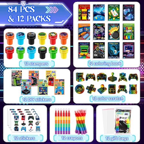 BenLouis 84 Pcs Video Game Party Favors Video Game Coloring Books Bulk for Kids Classroom Neon Birthday Gift Party Candy Goodie Bag Fillers Game Level Up Gift Decor Pinata Prize Activity Supplies