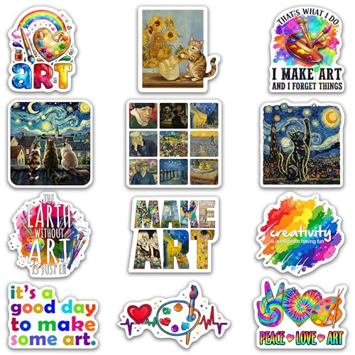Art Stickers 12pcs for Students Artists, Waterproof Artist Stickers, Art Theme Stickers for Laptop Water Bottle - color: Art