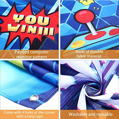 Blulu Video Game Party Decoration Video Gaming Photo Backdrop Background Birthday Photo Banner Gamer Room Decor for Game Fans Video Gamer Party Decoration Supplies (70.9 x 43.3 Inch)