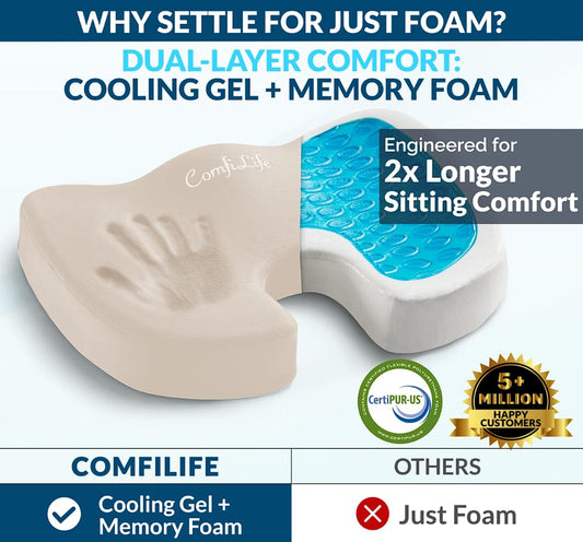 ComfiLife Premium Gel & Memory Foam Seat Cushion – Doctor Recommended Office Chair Cushion, Car Seat Cushion – Chair Cushions for Back & Sciatica Pain Relief – Seat Cushions for Office & Desk (Beige) - color: Beige, size: Large
