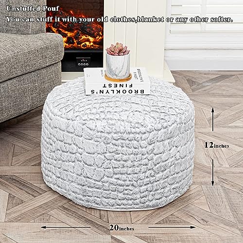 Asuprui Pouf Ottoman Unstuffed Floor Poof Seat Pouf Ottoman Foot Rest Soft Foot Stool 20x20x12 Inches Fuzzy Chair Floor Chair Foot Rest with Storage for Living Room Bedroom Snow Gray - color: Snow Gray